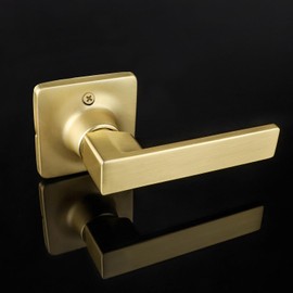 Brushed Gold Dummy Door Handles 4 Pack, Brass Door Knobs for Closet/French Doors, Push Pull Door Lever Set, Single Side, Common for Left/Right Sided Doors