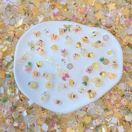 DUOLEIMI Nail Parts, Yellow Nail Deco Parts, 100 pcs, Luminous Flowers, Bear, Rabbit, Nail Art, Jewelry Parts, 3D Dimensional, For Character Resin DIY Decoration Parts (Yellow)