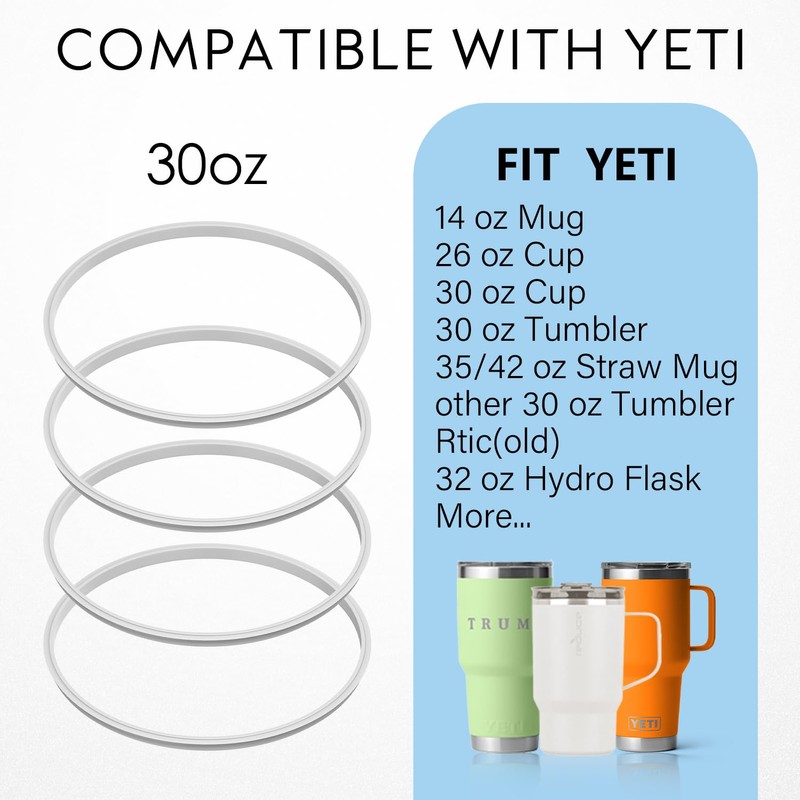 4 Pack - White Lid Gasket Rings for Insulated Stainless