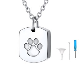 U7 Memorial Necklace For Pet Ashes Necklaces Stainless Steel Silver Dog Tag Pendant Ash Jewellery For Women Teenage Girls