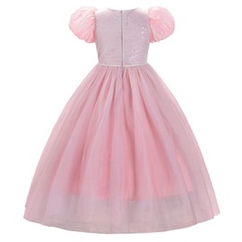 JerrisApparel Girls Princess Dress Puff Sleeve Princess Costume with Accessories (Pink, 4-5 Years)