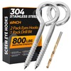 2Pcs 6 Inch Heavy Duty Screw Eyes Hooks, 304 Stainless