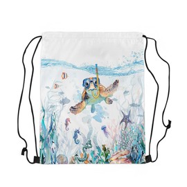 Feelyou Hawaiian Beach Gym String Bag Ocean Drawstring Backpack Sports Drawstring Sackpack Coastal Drawstring Bags Waterproof, White Blue, 13"x15.7", Daypack Backpacks
