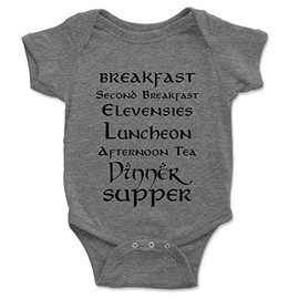 Brain Juice Tees Second Breakfast LOTR Baby One Piece (0M-Newborn, Heather Gray)