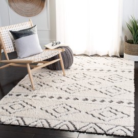 Safavieh Sparta Shag Collection SPG513C Moroccan Boho Tribal 1.2-inch Thick Area Rug, 3' x 5', Ivory / Grey