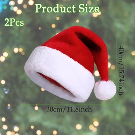 LIURFLNC Pack of 2 Christmas Wonders Velvet Christmas Hat, Santa Hat, Red, Christmas Hats Adult for Holiday Party Accessories, Thickened Warm Christmas Hats