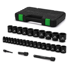 TecoTek 30 Pieces 1/2-Inch Drive Shallow Metric Impact Socket Set, Cr-Mo, 10mm to 36mm, No Skipped Sizes, 6 Point, Includes Extension Bars, Drill Socket Adapter 1/2"
