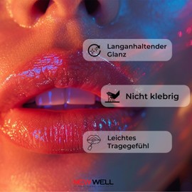 NEW WELL Shiny Lip Gloss – 24 Hours Hold – For Full-Like Lips – Moisturising – Vegan – Colour: Red – 02