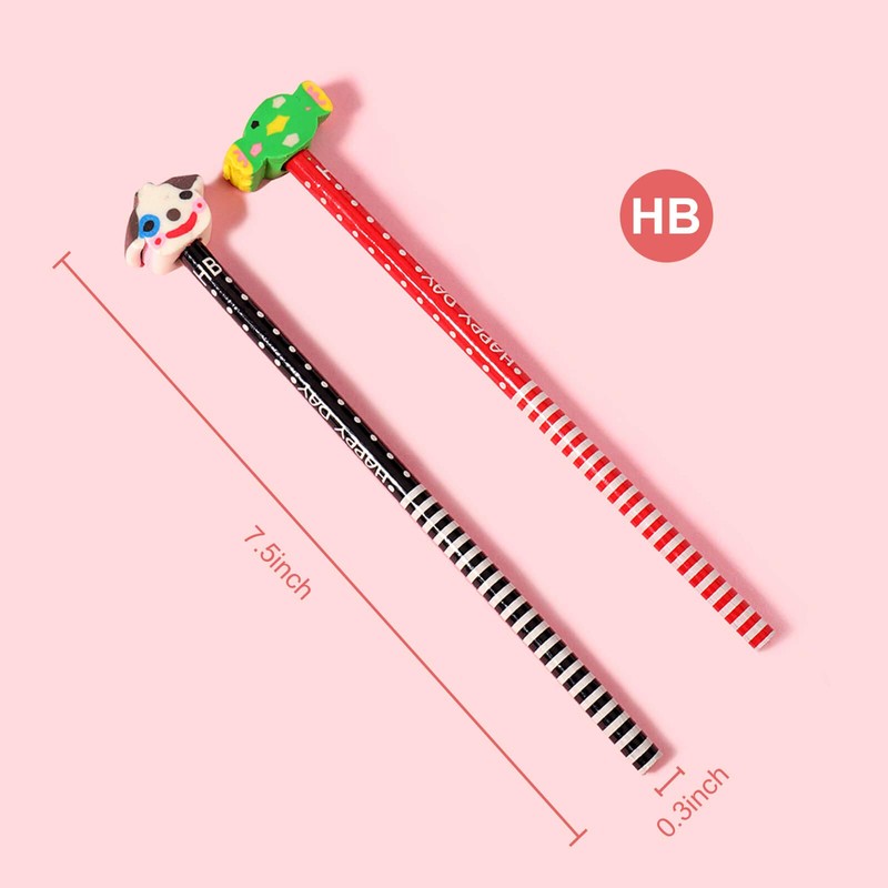 BUSHIBU Cute Pencils for Kids, Fun Pencil with Erasers Toppers,