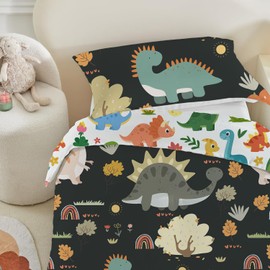 ROZTYLJ Cot Bed Duvet Cover Set Dinosaur Patterns Toddler Bedding Set For Boys Reversible Cot Duvet Cover 135x200cm & Pillow Case 50x75cm