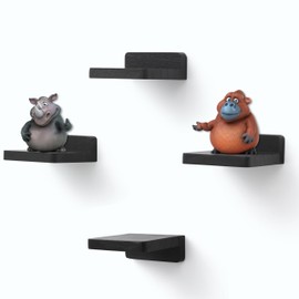 NIUBEST Small Floating Shelf, 4x4 Inch Display Ledges for Wall,Mini Shelves,Rustic Wood Shelf for Bedroom Living Room Bathroom Kitchen (4, Black)