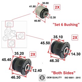 2M PLASTIC Rear Lower Knuckle Bushing Set (6) For Honda CIVIC 01-05 CRV 02-06 ELEMENT 03-06