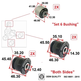2M PLASTIC Rear Lower Knuckle Bushing Set (6) For Honda CIVIC 01-05 CRV 02-06 ELEMENT 03-06