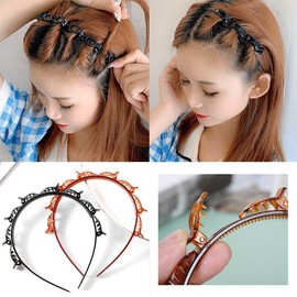 SANHIGHEND Pack of 2 Hair Twister Headbands, NeuerStil Headband with Clips, Hollow Twist Braid Headband, Double Bangs Hairstyle Hairpin, Headband with Teeth Braid Tool, Hairstyle Aid