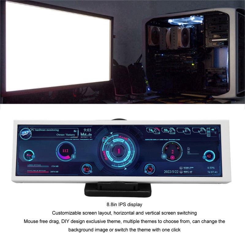 8.8in PC Temp Monitor USB C PC Sensor Panel Display