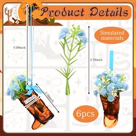 MTLEE Western Cowboy Boot Car Accessories Rear View Mirror Hanging Accessories Cowboy Boot with Bow and Wildflower Bouquet Car Mirror Pendent Charm Country Cowgirl Decor for Women