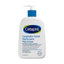 Cetaphil Gel Limpiador Facial Diario Piel Grasa Mixta Niacinamida B3 237 ml | Limpia sin resecar, reduce brillo, exceso de grasa y poros, preserva barrera cutánea, niacinamida B3, pantenol y glicerina.