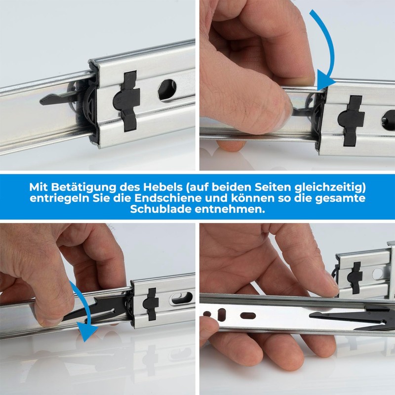 Set of 2 drawer Rails, Drawer Slides, Full Extension, Telescopic