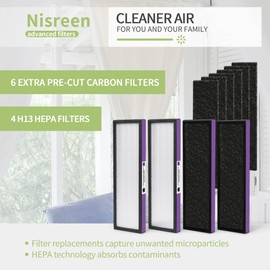 Nisreen FLT5250PT Replacement Filter Compatible with Germ-Guardian Filter C Pet True Hepa Filter Air Pu-rifier AC5250PT AC5000E, 4 HEPA and 6 Pre-Filter