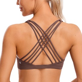 CRZ YOGA Sujetadores Deportivos con Tiras para Mujer Tops de Yoga Acolchados con Espalda Cruzada Gris Pardo Grande