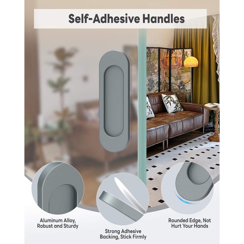 MeBantoo 2 Pack Self-Stick Door Handles, 4 Inch Aluminum Alloy