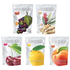 Butterfields Candy - Gourmet, Old-Fashioned Hard Candy Variety Pack - PEACH, CHERRY, LEMON, GINGER, and MERLOT GRAPE Buds | Gluten Free | Made with 100% Real, Pure Cane Sugar - 2.5 oz (5-Pack)