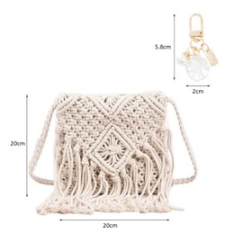 GVSAVY 1 Cutout Tassel Shoulder Messenger Bag With 1 Seashell, Ladies Casual Beach Braided Bag, Boho Tassel Bag, Crochet Tassel Messenger Bag (cream White)