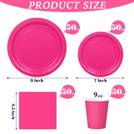 WYTAOHZL 200PCS Hot Pink Plates and Napkins Party Supplies with 7 Inch and 9 Inch Disposable Party Paper Plates Napkins Cups for Birthday Shower parties