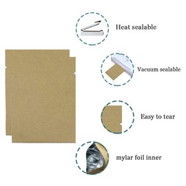 PABCK 100 Pieces 2.4x3.5 inch (Inside Size 2x3.1 inch) Inner Mylar Foil Open Top Sealable 5.5mil Kraft Paper Bags Aluminum Foil Vacuum Heat Seal Pouches for Food Storage Bag with Tear Notches