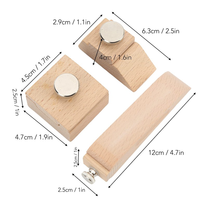 3 Piece Wooden Hand Sanding Block Natural Handmade Hook and