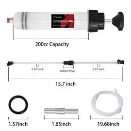 Thorstone 200cc Automotive Fluid Extractor Pump, Manual Oil Change Syringe with 50cm Rubber Hose & 2pcs 22cm PVC Suction Tubes