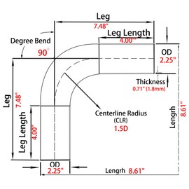 OSIDU 90 Degree Aluminum Elbow Tube 2.25" (57mm) OD, Aluminium Pipe 90 Degree Hollow Elbow Pipe, High Polishing (2.25" OD (57mm)-2PCS)