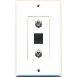 Wallplate City DecorZ - 2 Port Coax Cable Tv- F-Type 1 CAT5E Ethernet White Wall Plate