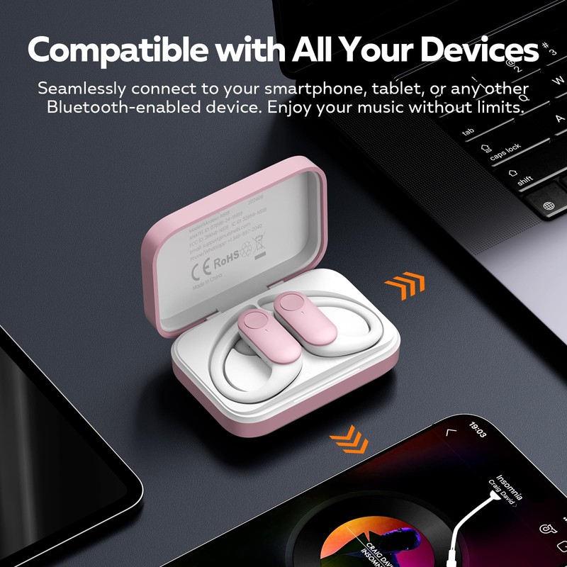 NUTSHELL NS18 Wireless Earbuds for Workouts, 12H Non-Stop Playback, Sweat-Resistant,