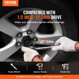 VEVOR Wheel Bearing Locknut Socket Set - Remove and Install Wheel Bearing Lock Nuts 1/2 inch Drive 7 Piece SAE and Metric 6-Point Socket with Storage Case for Ford, Dodge, and Toyota Vehicles