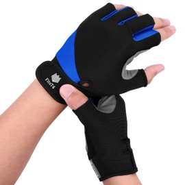 FitsT4 Sports Unisex 3/4 Finger Gloves for Water Ski, Canoeing, Windsurfing, Kiteboarding, Sailing, Jet Skiing and Stand-UP Paddle Boarding Adjustable Wrist Cinch, Comfortable Fit Blue XXL