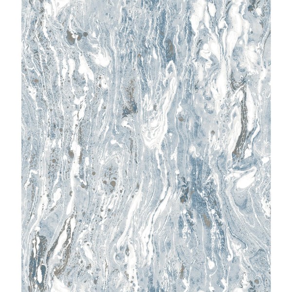 RoomMates RMK11279WP Marble Seas Metallic Blue Peel and Stick Wallpaper, Roll, Blue