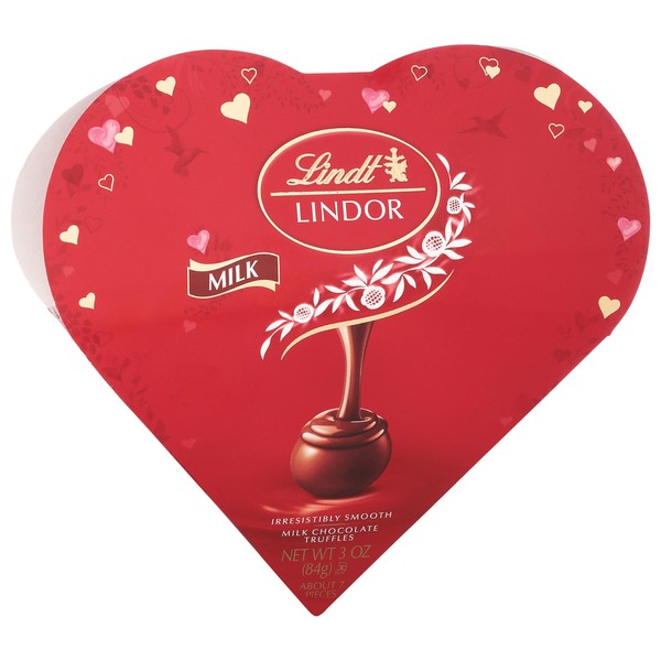 LINDOR - Trufas de chocolate con leche de San Valentín, mini corazón de regalo, 3.4 onzas