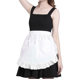 LFCFBH Half White Apron, 2 Pockets Frilly Waitress Apron for Women, Suitable for Kitchen Cooking Restaurant Coffee Shop