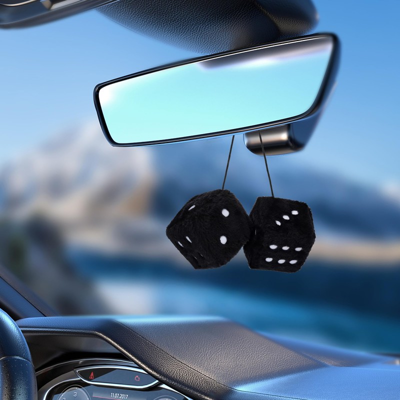 Couslcd Pair Fuzzy Plush Dice for Car Mirror, 2.75'' Retro