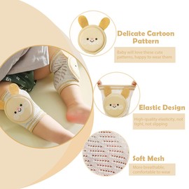 Baby Knee Pads for Crawling 2 Pairs, Breathable Infant Toddler Knee Pads with Cute Cartoon Sponge Pad Anti-Slip 0-4 Years Unisex Baby Knee Protectors Elastic Leg Warmers Protective Cover for Knees Elbows Legs