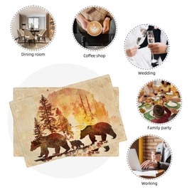 Bear Placemats Set of 4 Bear Forest Sunrise Vintage Table Mats Washable Place Mats Gifts for Home Party Indoor Kitchen Dining Table Decoration 12x18 Inch