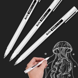 Arrtx White Gel Pen set, 1mm Gelly Roll Gel Ink Pen for Black Paper,Sketching,Drawing, Sketching, Writing, adult coloring books,Illustration, Taking Notes,White Ink Pen Highlight Fine liner (3 pack)