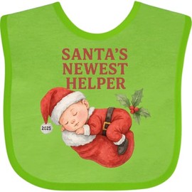 inktastic Baby's First Christmas 2025 Cute Santa Illustration Baby Bib Apple Green 46c1a