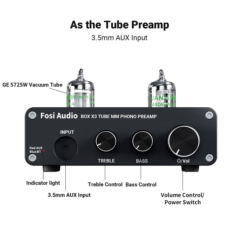 Fosi Audio BOX X3 5654W Phono Vacuum Tube Preamp Turntable