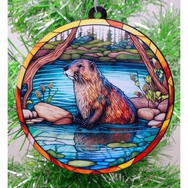 Generic Beaver Stain Glass Themed Ornament