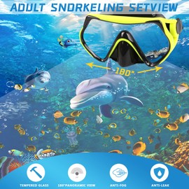 Snorkel mask Snorkeling Set for Adults and Youth, Diving mask and Full Dry Snorkel Swim Googles is Suitable for Snorkeling, Dive Scuba Diving, Swimming (Yellow)