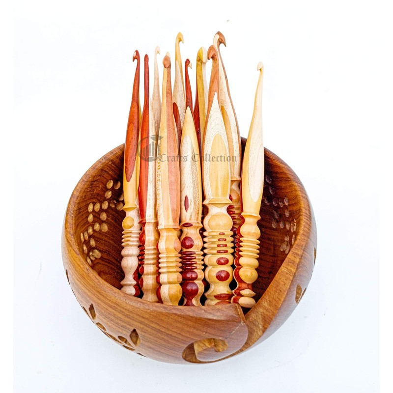 Ergonomic Rosewood & Maple Crafted Wooden Crochet Hooks Set |