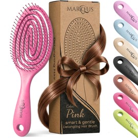 marQus Organic Hair Brush without Pulling with Unique Double Spiral Spring and More Bristles for Optimal Pressure Distribution and Care, Detangling Brush for All Hair Types, Pack of 1, Pink