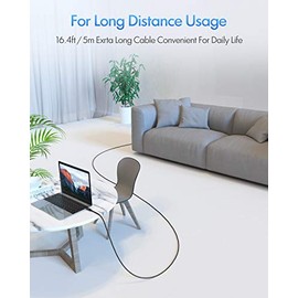 etguuds Cable largo USB-C a USB-C de 15 pies - PD de 60 W de carga rápida, nailon doble trenzado duradero, paquete de 1 cable de carga tipo C a C 2.0 